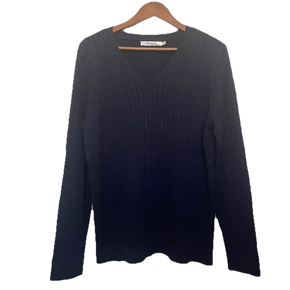 Arpeggio Knitwear Cable Knit Pullover Sweater Size Large Dark Blue‎ Mature